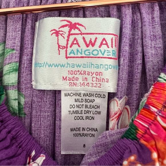 Hawaii Hangover Hibiscus Floral Print Wrap Ruffle Dress Pretty Tropical Purple - Picture 6 of 8